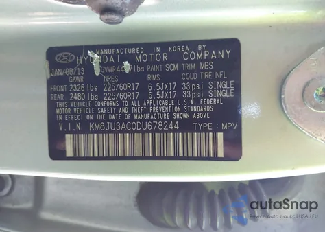 2013 Hyundai Tucson Gls from USA, damaged, VIN KM8JU3AC0DU678244